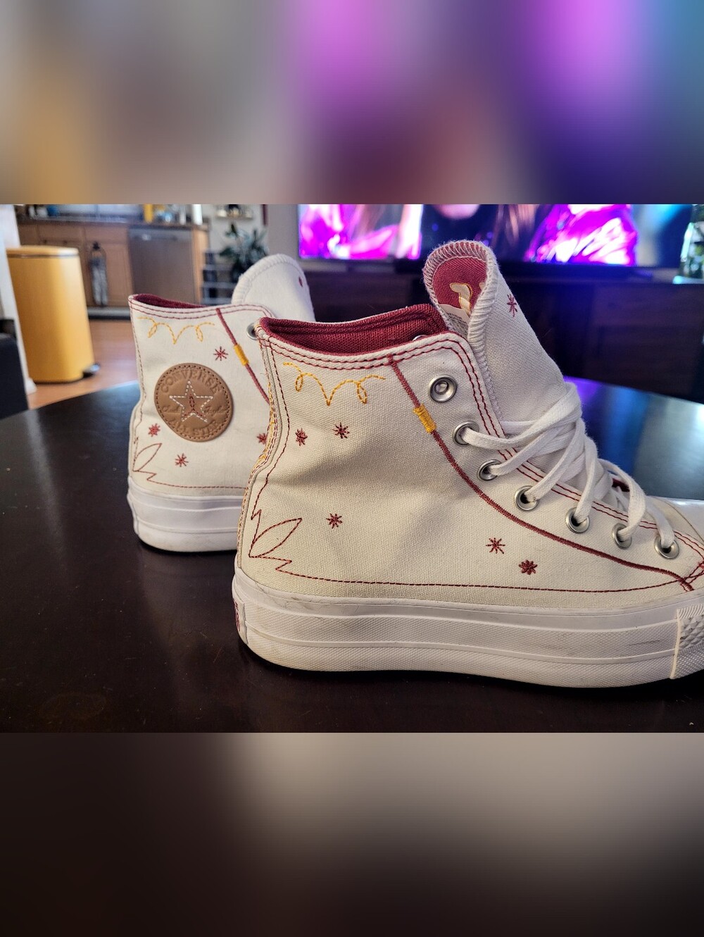 Converse High Top Sneakers White with Red and Gold Accents